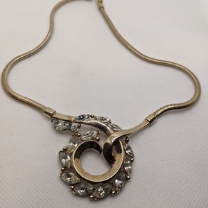 Signed Crown Trifari gold plated rhinestone choker